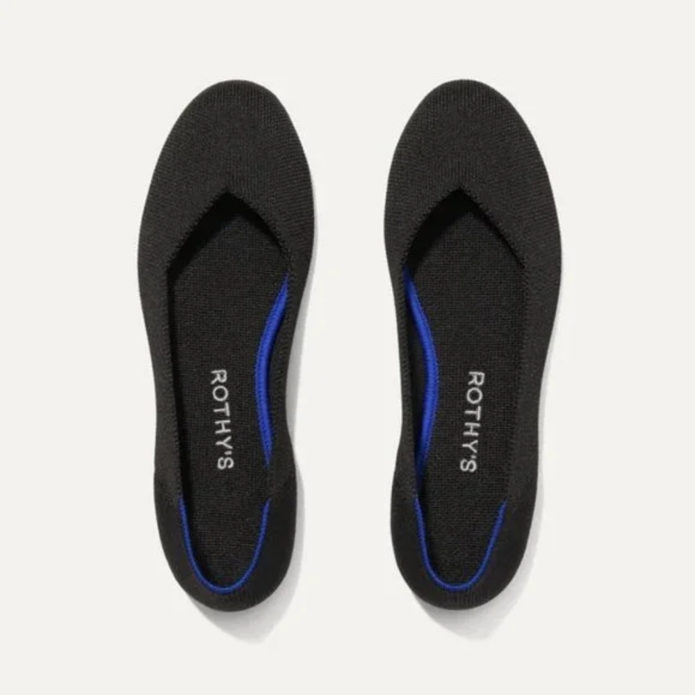 Rothy's Black Flats with Blue Trim
